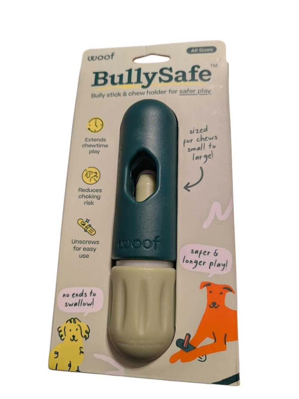 WOOF BullySafe Dog Chew Holder Green Nylon Bully Stick Holder